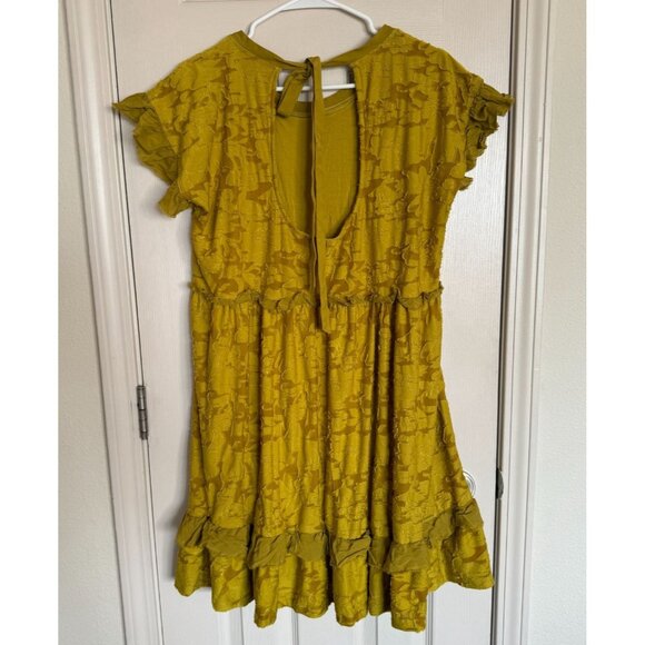 Anthropologie Playful Ruffle Knit Mini Dress Size Medium Mustard Yellow lined N1 - Picture 5 of 10